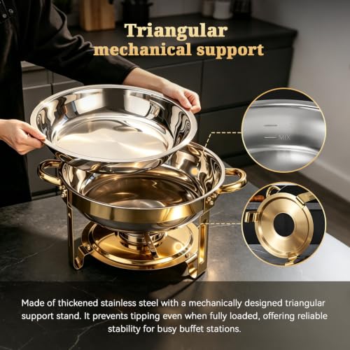 Aerovithera 4-Pack 5qt Chafing Dishes Stainless Steel Food Warmer Set with Gold Stand