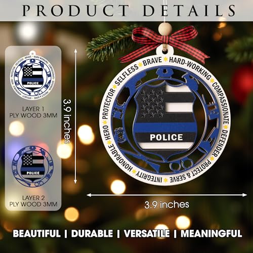 KATINAT Police Ornaments for Christmas Tree - Thin Blue Line 2-Layer Wood & Acrylic, Police Officer Gift, Christmas Decor 2025