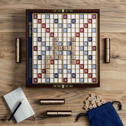 WS Game Company Scrabble Deluxe Travel Edition Wooden Board Game Set