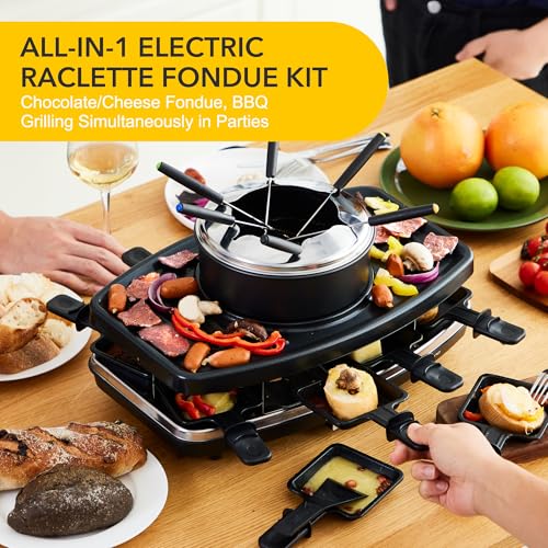Befano Silver Electric Raclette Grill with Fondue Pot 1100W for 8 People