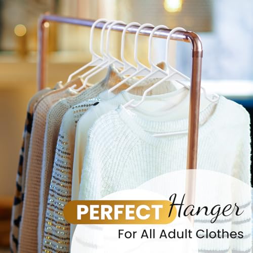 100 Pack Adult Plastic Hangers for Shirts Pants Coats Dresses & Skirts - White, Slim & Durable
