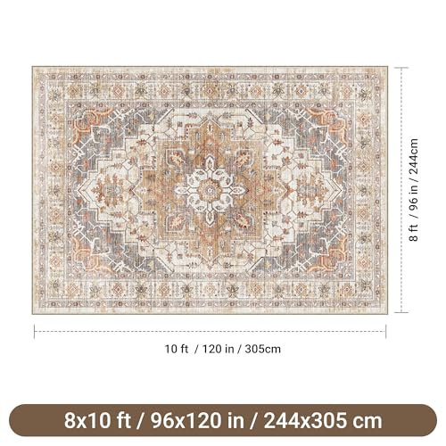 befbee 8x10 Grey Turmeric Washable Non-Slip Area Rug for Living Room