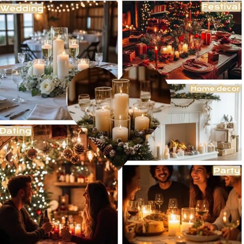 12-Set White Pillar Candles & Glass Candle Holders Set for Weddings & Events
