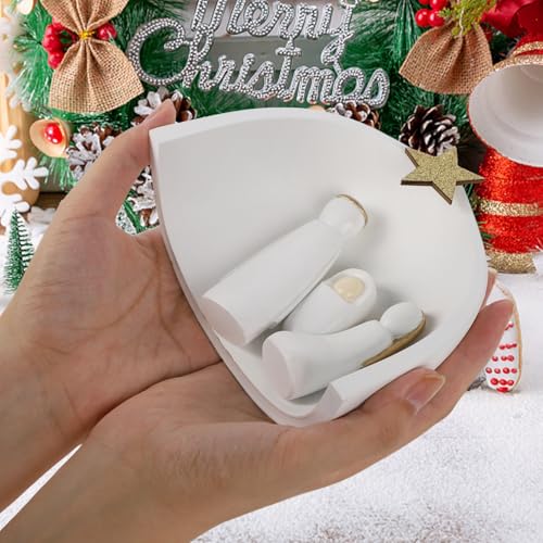 Juegoal Mini Nativity Scene Set - 4 Resin Religious Christmas Ornaments
