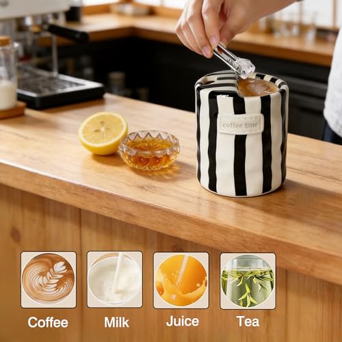 Meyerascal 10 oz Ceramic Mug with Stripes, No Handle, Straw Included – Coffee Time