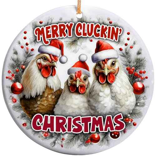 2025 Christmas Ornament Chicken Merry Cluckmas Ceramic Ornament, Chicken Ornaments for Christmas Tree Rooster Ornament Decor - Keepsake, Gift for Chicken Lovers, Farmhouse