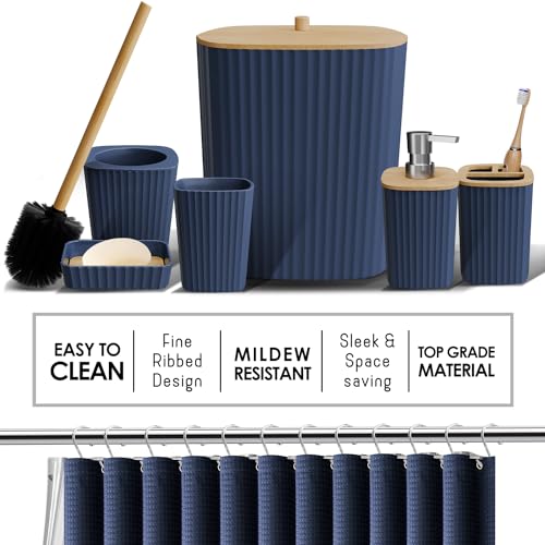 Clara Clark Navy Blue Bathroom Accessory Set with Shower Curtain — Complete Bathroom Decor