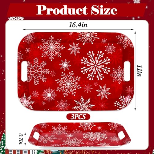 Christmas Serving Trays Set of 3 Red Snowflake Melamine Platters for Holiday Party