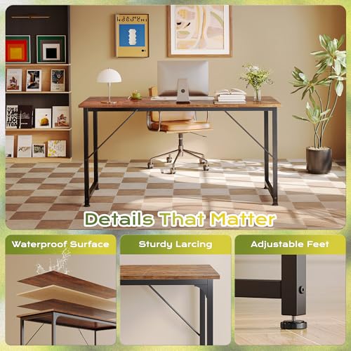 PRAISUN 55 Inch Rustic Brown Computer Desk - Spacious Home Office Workspace