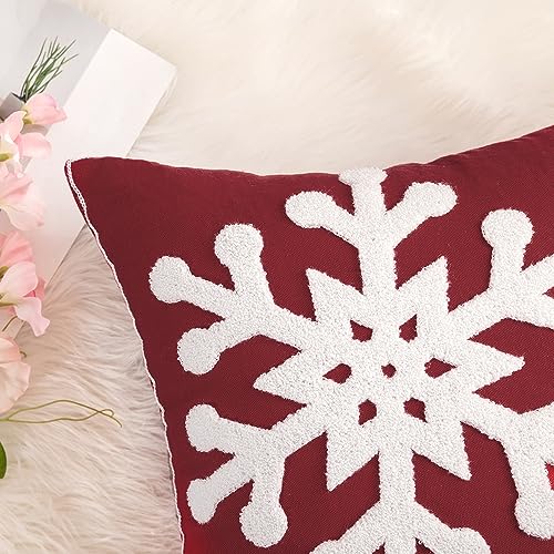 MIULEE Burgundy Christmas Snowflake Throw Pillow Covers 20x20 Set of 2