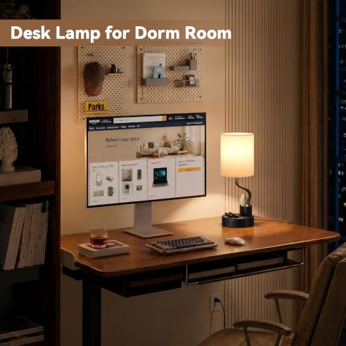 Fenmzee Bedside Lamps Set of 2 with USB & Outlets, Beige - Modern Nightstand Lighting