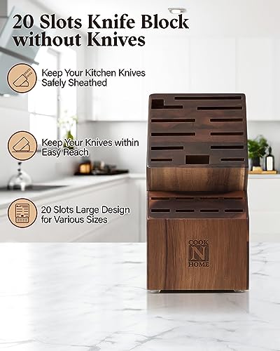 Acacia Wood 20-Slot Universal Knife Block - Natural Finish, No Knives
