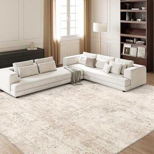 Art&Tuft Beige 8x10 Abstract Washable Area Rug for Living Room