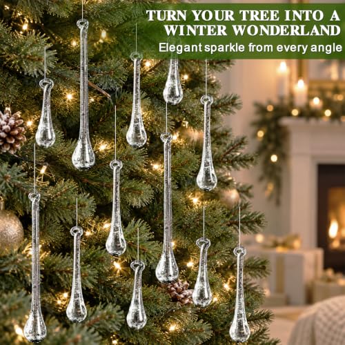 Handmade Mercury Glass Icicle Ornaments Set - Silver Flecked Christmas Decorations