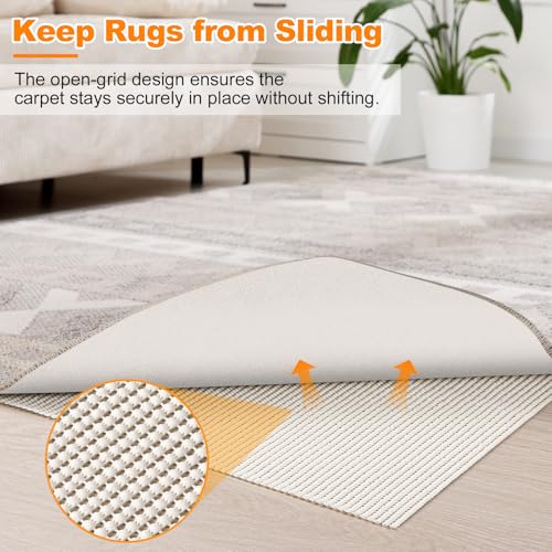Non-Slip Rug Pad 9x12 FT - White, Cushioned Floor Protector & Noise Reducer