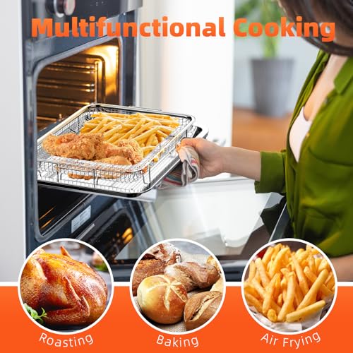 DEGOVIN Silver Air Fryer Basket & Tray Set for Oven - L+M Sizes, Includes Cooking Guide
