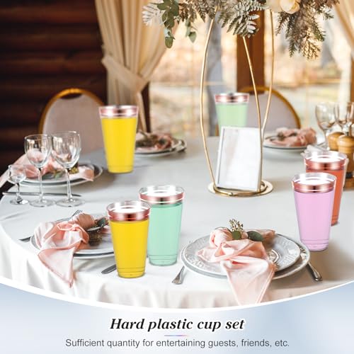 Sliner 16 oz Rose Gold Rim Disposable Plastic Cups, 50 Pcs per Pack (Pack of 3) – Heavy Duty Double Rim