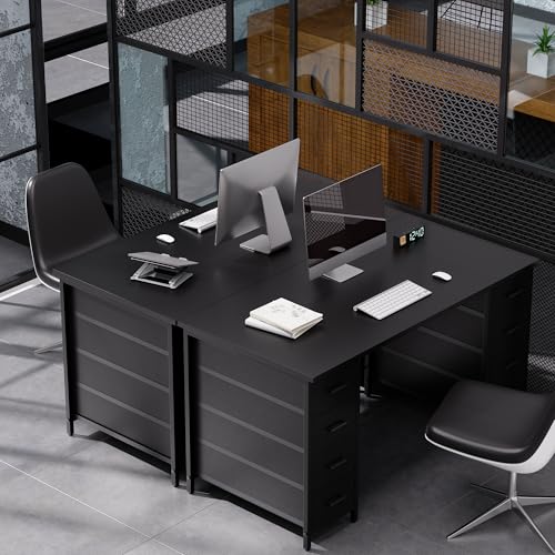 Pamray 47 Inch Computer Desk with 8 Fabric Drawers - Matte Black Home Office Workstation