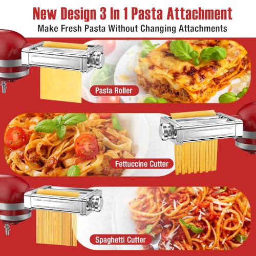 3-in-1 Stainless Steel Pasta Maker Attachment for KitchenAid Stand Mixer