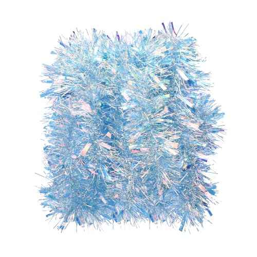 Christmas Tinsel Garland for Xmas, Wedding, Birthday, Home Party Decor, Shiny and Reusable 20 Ft Holiday Christmas Tree Garland Decoration (Light Blue)