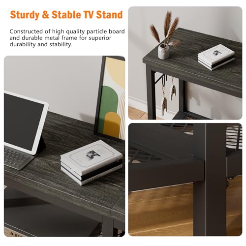 Furologee TV Stand with Open Shelves and Hooks - Black Oak, 47 Inch