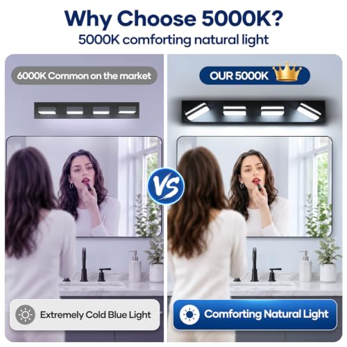 360° Rotatable LED Bathroom Vanity Light Fixtures - 4-Light, Matte Black & White, 27-Inch