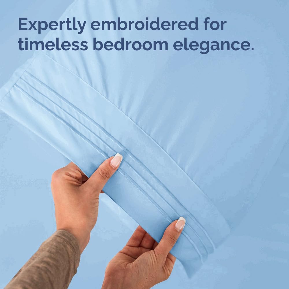 Queen Pillow Cases by [Brand Name] - Ultra Soft Hotel Quality Covers - Wrinkle Free & Fade Resistant - 10 Piece Set in Light Blue