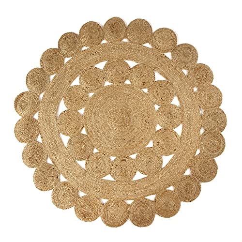 GRUHUM Natural Jute Area Rug 6ft Round Hand Woven Boho Farmhouse Decor
