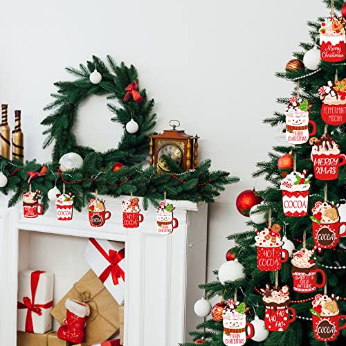 BBTO 36 Pieces Christmas Ornaments Hot Cocoa Cup Wood Hanging Ornaments Gingerbread Marshmallow Coffee Bar Decoration Wood Xmas Decoration for Tree Home