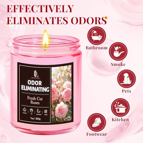 Lemon/Mint Eucalyptus/Coconut/Roses Soy Candle Set - 28oz Odor Eliminating Fragrance