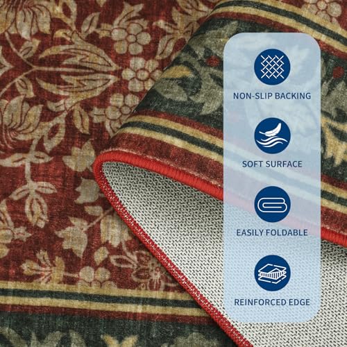 GarveeHome Red 2x6 ft Washable Non-Slip Kitchen Runner Rug - Durable, Pet & Kid Friendly