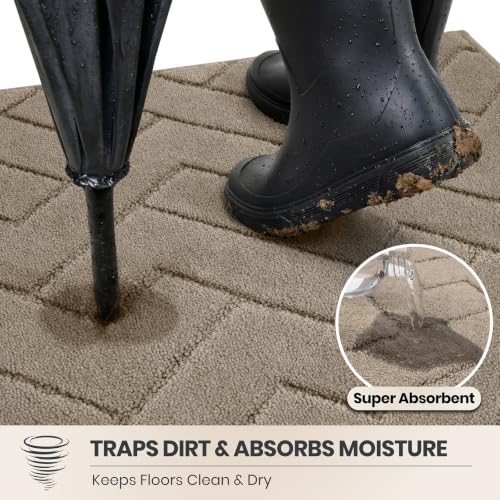 Indoor Entrance Door Mat - Dirt Trapping, Taupe, 32x47 Inches - Low Profile, Non-Slip, Pet Friendly