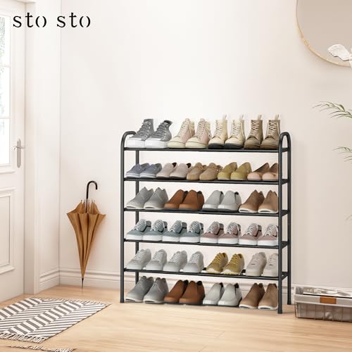 Expandable Shoe Rack 5-Tier Black - Adjustable Closet Storage Organizer