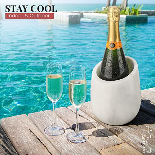 White Marble Wine Chiller Bucket - 750ml Bottle Cooler & Champagne Cooler - Elegant Party & Kitchen Decor - Gusto Nostro