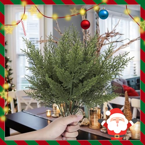24PCS Artificial Pine Needles Branches 12.4" Christmas Greenery Stems Green Plants Fake Pine Sprigs Faux Pine Leaves Picks Crafts Sprays for Xmas Tree DIY Wreaths Garlands Home Decoration (24, Green)