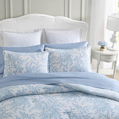 Queen Size Comforter Set with Matching Shams - Bedford Blue Floral Bedding