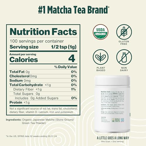 Jade Leaf Ceremonial Grade Matcha Powder in 3.53 oz Tin - First Harvest, Organic, Vegan
