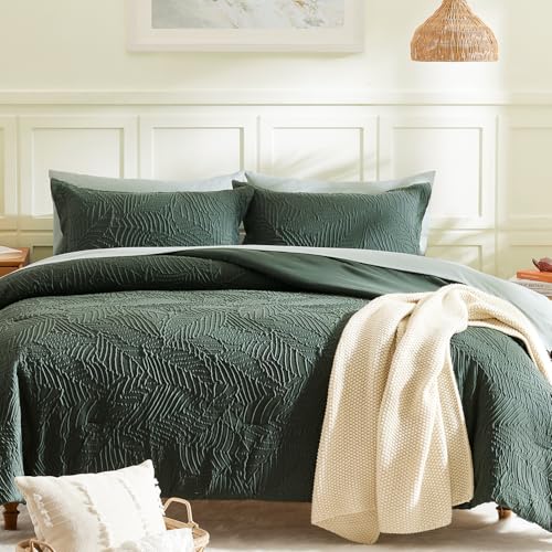 King Size Green Comforter Set - 7 Pieces Bed in a Bag with Botanical Design - King Bedding