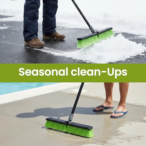 KalTell Green 18-Inch Heavy Duty Push Broom with 59.5-Inch Long Handle for Indoor & Outdoor Cleaning