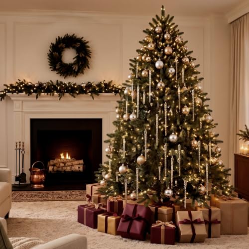 Patelai 64 Pcs Clear Glass Icicle Ornaments for Christmas Tree - 32x3.5in & 32x5.5in - Hanging Wire Included