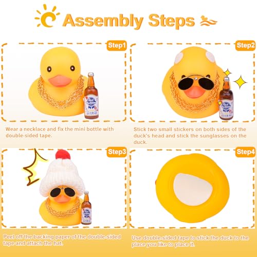 MuMyer E6-purple Car Dashboard Rubber Duck Ornament with Knit Hat, Sunglasses & Gold Chains (3in)