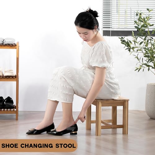 12-Inch Wooden Step Stool - Small Bathroom & Kitchen Stool in White Oak