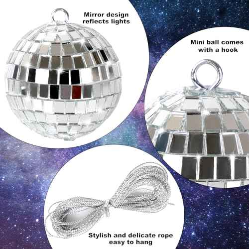 20 Pcs Mirror Disco Ball Hanging Ornaments Silver Glass Decor 70s Disco Party Decorations Ornament with Rope for Dance Birthday 70s Theme Party