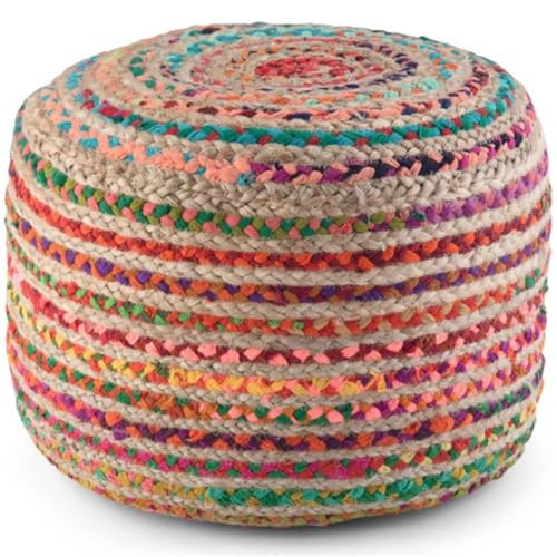Braided Round Pouf - Multi-Color Jute Cotton Boho Style 20 Inch