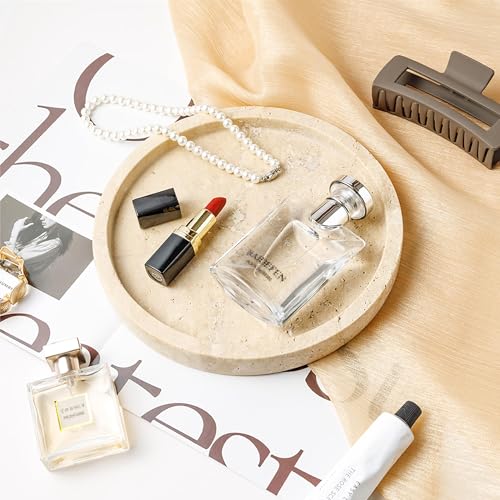 Natural Beige Marble Vanity Tray - 9.44 Inch Round Bathroom & Kitchen Organizer