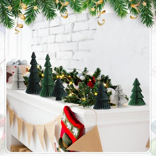 Chiisong 15Pcs Honeycomb Christmas Tree Set - Dark Green, Light Green, Gray