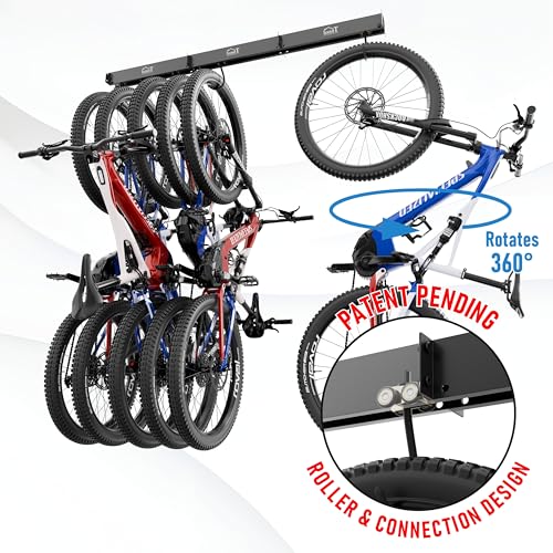Ceiling Bike Rack Mount for Garage Storage - 6 Bikes, Sliding Hooks, Heavy Duty, Black, Variation of Black / 1 Set 6 Hooks