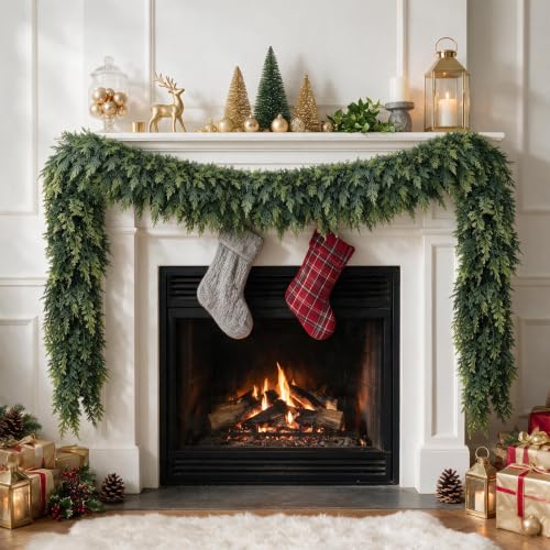 Green 9FT Christmas Cedar Garland Artificial Greenery for Holiday Decor