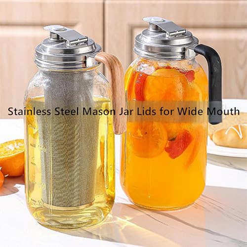 Stainless Steel Mason Jar Lids with Rubber Gasket and Handle,Mason Jar Lids for Wide Mouth,Bottle Cover for Cold Brew Grain Screw Cans Caps (Jars Not Included) (4)