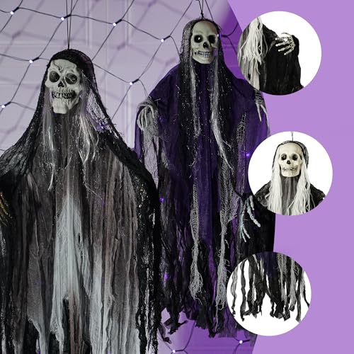 Halloween Hanging Skeleton Ghosts Decorations Set - Spooky Outdoor Reapers (3 Pack)